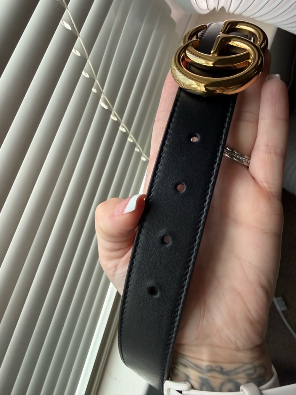 Gucci Black Leather Belt with Gold Double G Buckle size 80 - Picture 3 of 7